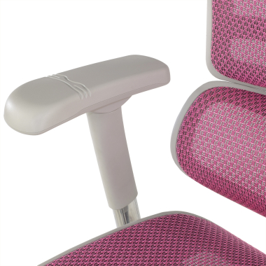 chaise ergonomique blanc rose structure blanche rouge maille accoudoirs reglables 5d appui tete 5