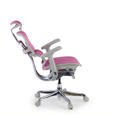 chaise ergonomique blanc rose structure blanche rouge maille accoudoirs reglables 5d appui tete 6
