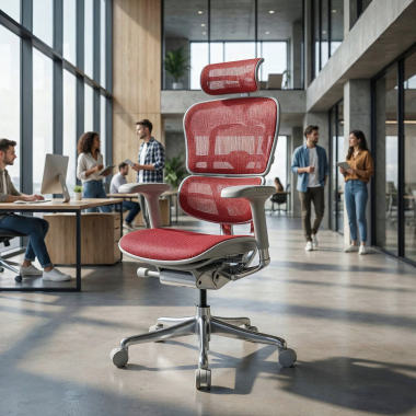 chaise ergonomique blanc rouge structure blanche rouge maille accoudoirs reglables 5d appui tete 2