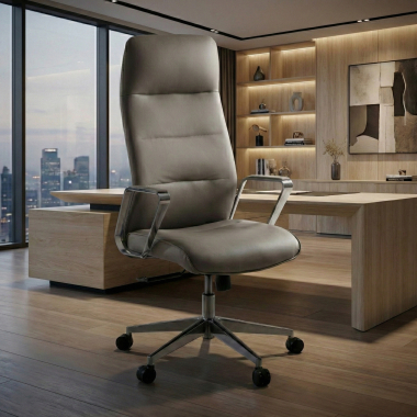 fauteuil de bureau gris dossier haut simil cuir accoudoirs rembourres 2