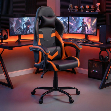 chaise gaming orange mist simil cuir accoudoirs rabattables coussin appuie tete appui tete 2