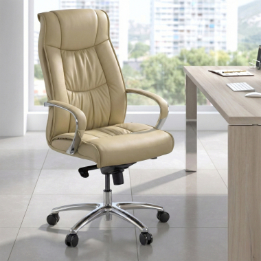 fauteuil de bureau beige dos haut cuir naturel cuir authentique accoudoirs rembourres 2
