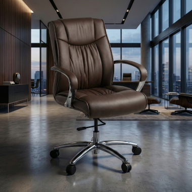 fauteuil de bureau marron respaldo bajo cuir naturel cuir authentique accoudoirs rembourres 2