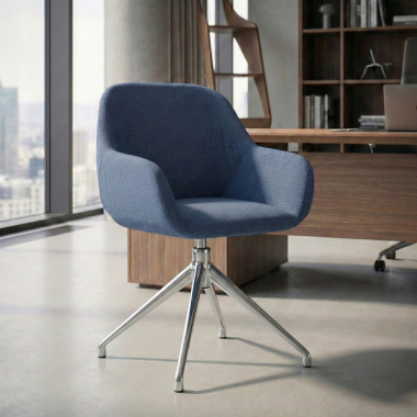 chaise de reunion chromee bleu pivotante tissu accoudoirs rembourres 2