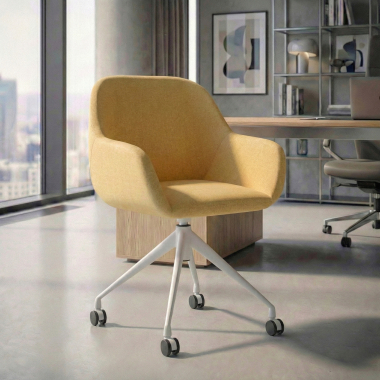 chaise de reunion blanc jaune giratoire avec roulettes tissu accoudoirs rembourres 2