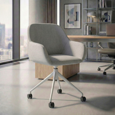 chaise de reunion gris clair giratoire avec roulettes tissu accoudoirs rembourres 2