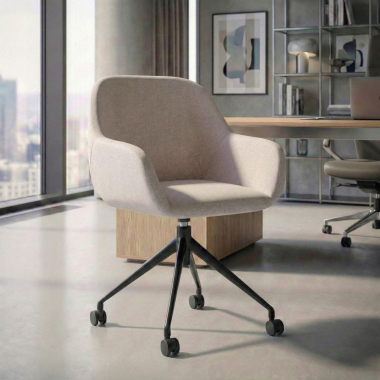 chaise de reunion noir beige giratoire avec roulettes tissu accoudoirs rembourres 2