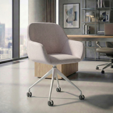 chaise de reunion blanc beige giratoire avec roulettes tissu accoudoirs rembourres 2