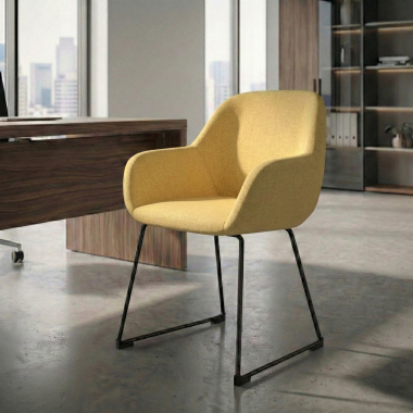 chaise visiteur jaune structure pietement luge tissu accoudoirs rembourres 2