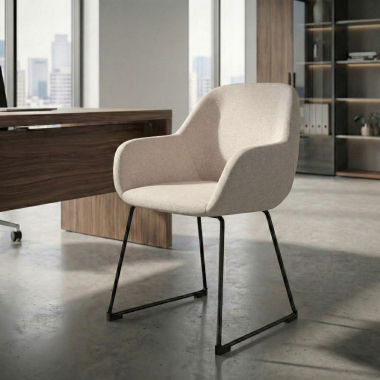 chaise visiteur beige structure pietement luge tissu accoudoirs rembourres 2