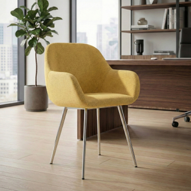 chaise visiteur chromee jaune 4 pattes tissu accoudoirs rembourres 2