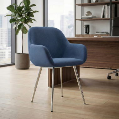 chaise visiteur chromee bleu 4 pattes tissu accoudoirs rembourres 2