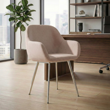 chaise visiteur chromee beige 4 pattes tissu accoudoirs rembourres 2