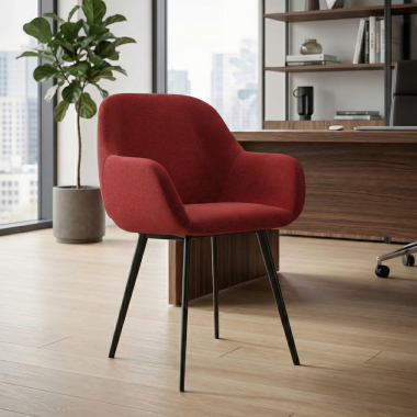 chaise visiteur noir rouge 4 pattes tissu accoudoirs rembourres 2