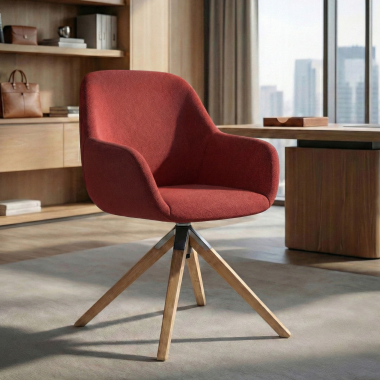 chaise de reunion rouge giratoire en bois tissu accoudoirs rembourres 2