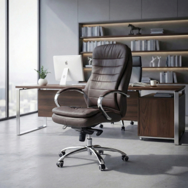 fauteuil de bureau marron atenas simil cuir accoudoirs rembourres 3