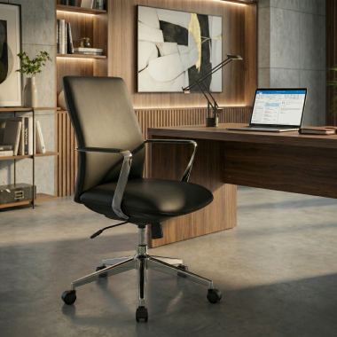 fauteuil de bureau noir dossier bas simil cuir accoudoirs fixes 2