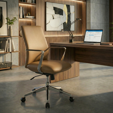fauteuil de bureau beige dossier bas simil cuir accoudoirs fixes 2