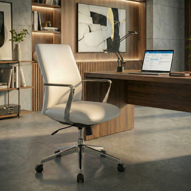 fauteuil de bureau blanc dossier bas simil cuir accoudoirs fixes 2