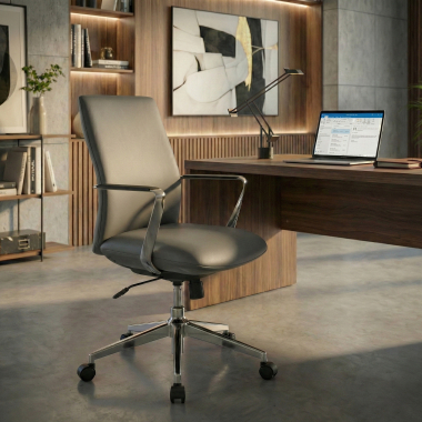 fauteuil de bureau gris dossier bas simil cuir accoudoirs fixes 2