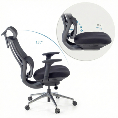 chaise ergonomique noir aeroflow structure noire maille accoudoirs reglables 3d double soutien lombaire appui tete 4