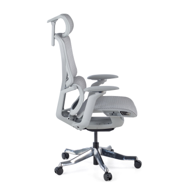 chaise ergonomique blanc gris aerofit structure blanche maille accoudoirs reglables 4d double soutien lombaire appui tete 4