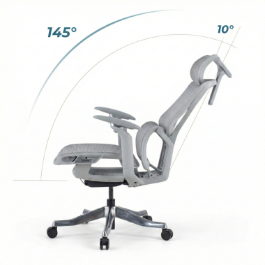 chaise ergonomique blanc gris aerofit structure blanche maille accoudoirs reglables 4d double soutien lombaire appui tete 9