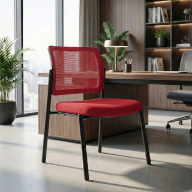 chaise visiteur rouge sans bras maille sans accoudoirs 2