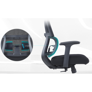 chaise ergonomique noir sans appui tete tissu accoudoirs fixes double soutien lombaire 5