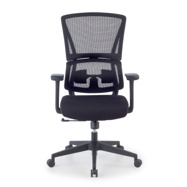 chaise ergonomique noir sans appui tete tissu accoudoirs fixes double soutien lombaire 3