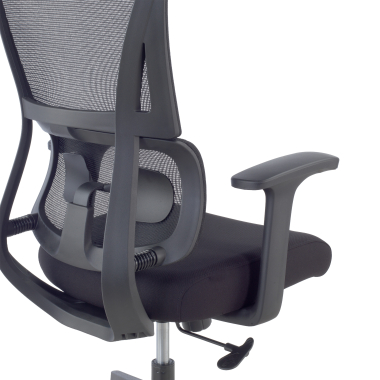 chaise ergonomique noir sans appui tete tissu accoudoirs fixes double soutien lombaire 13