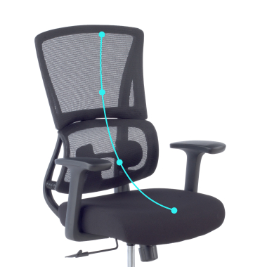 chaise ergonomique noir sans appui tete tissu accoudoirs fixes double soutien lombaire 8