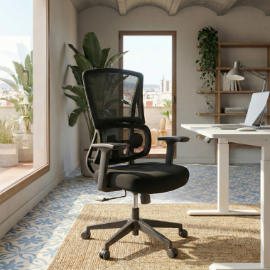 chaise ergonomique noir sans appui tete tissu accoudoirs fixes double soutien lombaire 2