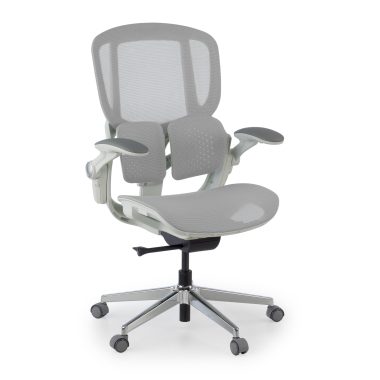 chaise ergonomique blanc gris erghos one sans appui tete maille accoudoirs reglables 3d double soutien lombaire 1
