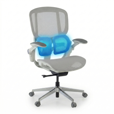 chaise ergonomique blanc gris erghos one sans appui tete maille accoudoirs reglables 3d double soutien lombaire 6