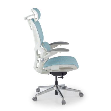 chaise ergonomique blanc bleu erghos one avec appui tete maille accoudoirs reglables 3d double soutien lombaire appui tete 4