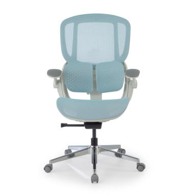chaise ergonomique blanc bleu erghos one sans appui tete maille accoudoirs reglables 3d double soutien lombaire 10