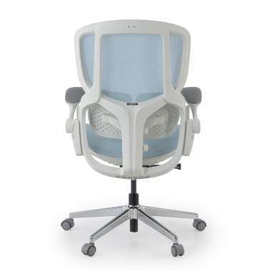chaise ergonomique blanc bleu erghos one sans appui tete maille accoudoirs reglables 3d double soutien lombaire 12