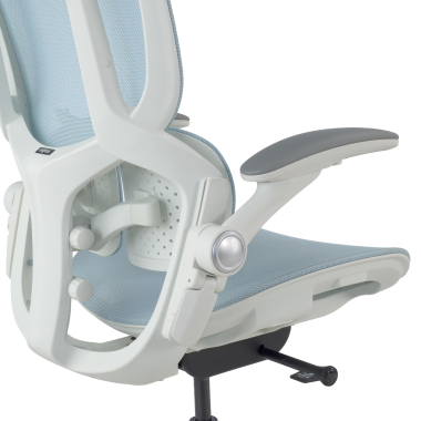 chaise ergonomique blanc bleu erghos one sans appui tete maille accoudoirs reglables 3d double soutien lombaire 14