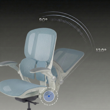 chaise ergonomique blanc bleu erghos one sans appui tete maille accoudoirs reglables 3d double soutien lombaire 9