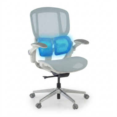 chaise ergonomique blanc bleu erghos one sans appui tete maille accoudoirs reglables 3d double soutien lombaire 6