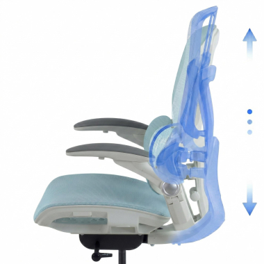 chaise ergonomique blanc bleu erghos one sans appui tete maille accoudoirs reglables 3d double soutien lombaire 8