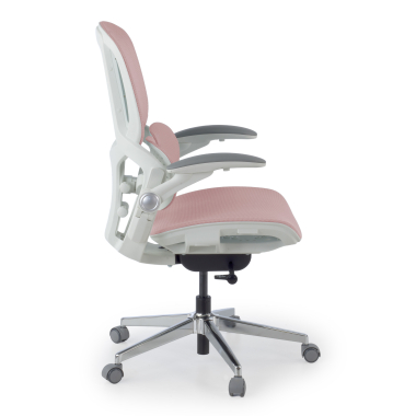 chaise ergonomique blanc rose erghos one sans appui tete maille accoudoirs reglables 3d double soutien lombaire 3