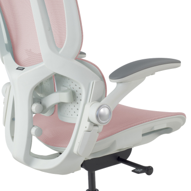 chaise ergonomique blanc rose erghos one sans appui tete maille accoudoirs reglables 3d double soutien lombaire 14