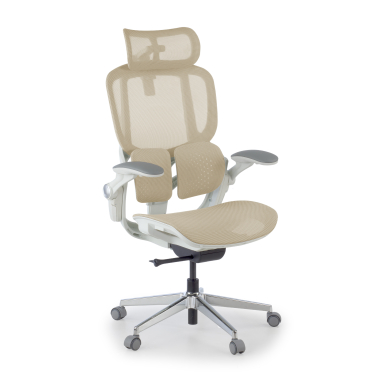 chaise ergonomique beige erghos one avec appui tete maille accoudoirs reglables 3d double soutien lombaire appui tete 1
