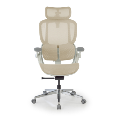 chaise ergonomique beige erghos one avec appui tete maille accoudoirs reglables 3d double soutien lombaire appui tete 11