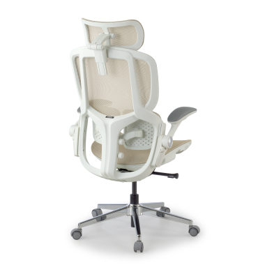 chaise ergonomique beige erghos one avec appui tete maille accoudoirs reglables 3d double soutien lombaire appui tete 5