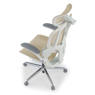chaise ergonomique beige erghos one avec appui tete maille accoudoirs reglables 3d double soutien lombaire appui tete 13