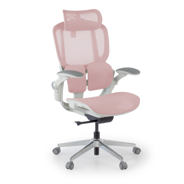 chaise ergonomique blanc rose erghos one avec appui tete maille accoudoirs reglables 3d double soutien lombaire appui tete 1