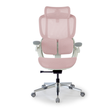 chaise ergonomique blanc rose erghos one avec appui tete maille accoudoirs reglables 3d double soutien lombaire appui tete 7